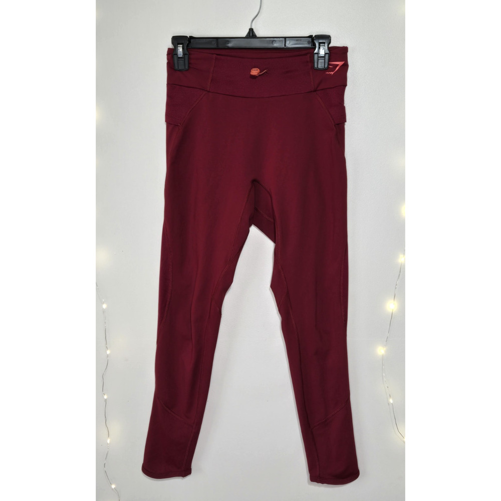 GYMSHARK Adjustable Waist Full Length Leggings Medium Dark Red Athletic Workout